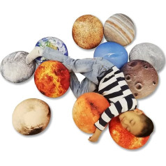Qupace 11 Piece Set Space Planet Throw Pillow Covers Solar System Universe Planet Picture Decorative Cushion Cover Round Accent Pillow Case 3D Home Decor Pillow Cases 10x10 Inch