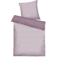 TOM TAILOR Renforcé Bed Linen 60 x 80 cm + 140 x 200 cm, 100% Cotton/Renforcé with Reversible Motif and Coloured Brand Zip, Medium Stripes Purple, White (Cozy Mauve, Crisp White)