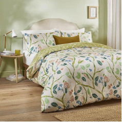 Duvet Day Woodlow Duvet Cover Set - Reversible Leaf Print Bedding Set - Hand Drawn Tropical Birds and Floral Pattern Bedding (Multi/Sage Green - Double)