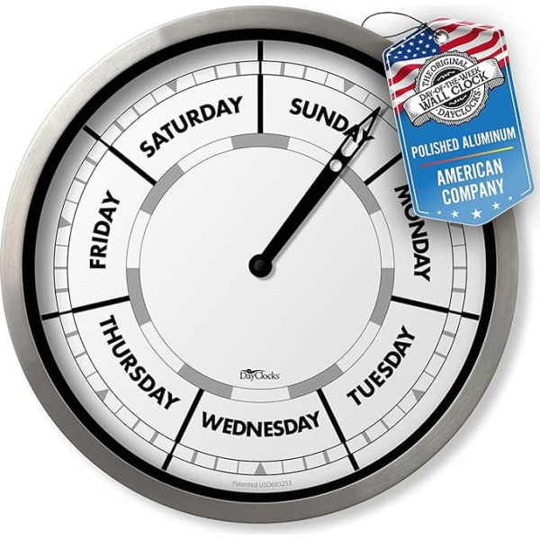 DayClocks Weekday Wall Clock with Aluminium Frame - Calendar Day Clock - Ideal Retirement Gift for Men and Women - 10 Inch