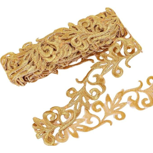 NBEADS 4.37 Yards Gold Embroidery Polyester Ribbons, 1.3
