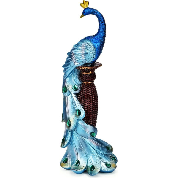 SeaHug Peacock Statue Decoration Animal Sculpture Modern Resin Home Accent Hallway Living Room Bedroom Nursery Home Office Desk Beautiful Artistic Bird Gift 34.5cm