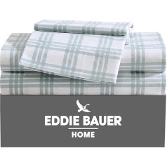 Eddie Bauer Cotton Percale Duvet Cover Set Queen Bed Set Fresh and Cool Home Decor (Light Green Plaid, Queen Size)