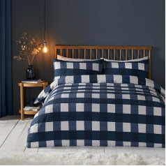 Fusion Snug Seersucker Gingham Check Brushed Duvet Cover Set, Single, Navy