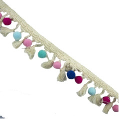 Hand Coloured Pom Pom Trim for Fashion Beauty, Art & Craft Medium – 2 – Available in a Selection of Designs