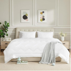 HOMTEC Duvet Cover Cotton Double Size White Down Alternative Duvet Cover 100% Cotton Quilted Fluffy Lightweight All Season 4 Corner Tabs Breathable Noiseless