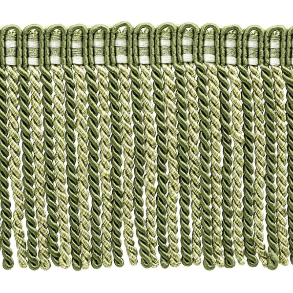 DecoPro 5.5cm Long Fringe Trim Style #DB6 - Olive Green, Light Gold, White - Olive Garden 010 (Sold By The Yard (1 Yard = 91cm)