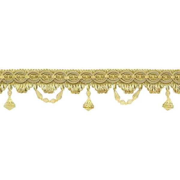7.5cm Beautiful Beaded Fringe Trim with Fancy Gimp Head (Style#BF300) Antique Gold #C4 (Dark Yellow Gold) 25m Value Pack