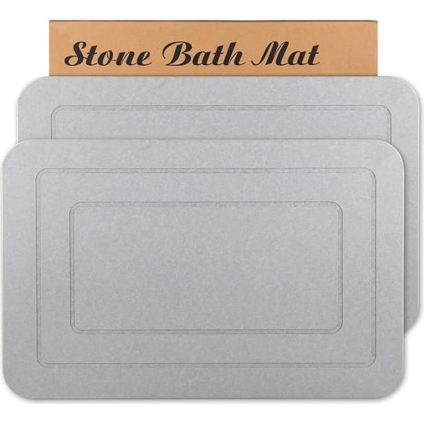 HUMIGA Stone Bath Mat Diatomite Shower Mat Non-Slip Super Absorbent Quick Dry Bathroom Kitchen Floor Mat Light Grey 24x15 Inch 2 Pack