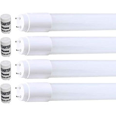 4 x 90 cm LED Tubes T8-G13 14 Watt, 300° Radiation, 1890 Lumens, Daylight White/Cool White 6000 Kelvin, 1:1 Replacement for 24 Watt + 30 Watt Fluorescent Tubes - Includes LED Starter