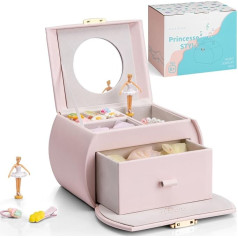 Vlando Music Box Jewellery Box Girls with Drawers, Girls Gifts 7 8 Years, Jewellery Storage Children, Ballerina Jewellery Box Made of Leather with Canon Melody, Lockable