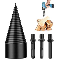 Wood Splitter 42 mm with 3 Drill Handles, Wood Splitter Screw Cone, Cone Splitter, Firewood Splitter Drill, Precise & Fast Splitter for Wood, Electric Wood Splitter