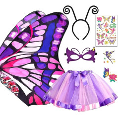 Tacobear Pack of 5 Butterfly Costume Children Girls Butterfly Wings with Mask Tutu Skirt Tulle Skirt Headband Tattoos Butterfly Cape Wings Halloween Costume Carnival Cosplay