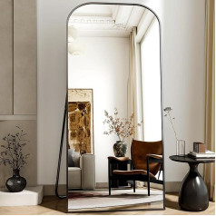 BEAUTYPEAK Standing Mirror, 171 x 76 cm, Minimalist Frame, Full Length Mirror, Free-Standing, Lightweight, Full Length Mirror, Hanging on the Wall Horizontally or Vertically, for Bedroom, Black