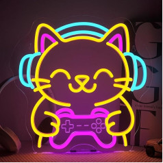 Looklight Gaming Cat Neon Sign, LED Sign Cat, Neon Sign for Decoration, Neon Sign, Gaming LED Light Sign, Dimmable with USB for Playroom, Bedroom, Living Room, Bar, Club, Party, Gifts