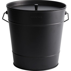 Morsø Ash Bucket - Fireproof Ash Bucket with Lid Made of Powder-Coated Steel, Ash Container in Clean Design for Indoor and Outdoor Use, 30 x 31.5 cm, 13 Litres, Matte Black