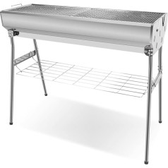 Portable Stainless Steel Charcoal Barbecue - Large Folding Grill with Ventilated H-Frame and Non-Slip Feet - Ideal for Outdoor Adventures, Picnics and Camping