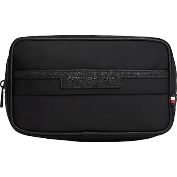 Tommy Hilfiger Men's Repreve Wash Bag with Logo, Black, One Size