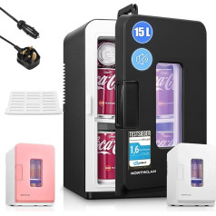 NORTHCLAN Mini Frigo de Chambre 15L/21 Cans, Refrigérateur Électrique with ECO Mode Silencieux pour Chambre/Voiture, Fonction Chaud/Froid, 12V/220V Glacière Portable de Beauté
