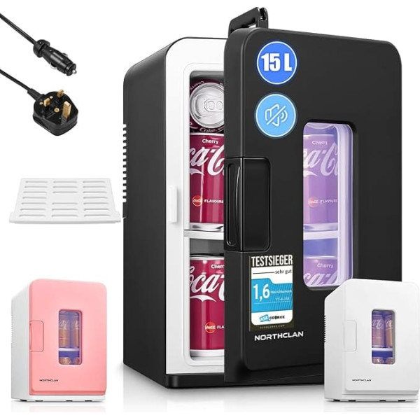 NORTHCLAN Mini Frigo de Chambre 15L/21 Cans, Refrigérateur Électrique with ECO Mode Silencieux pour Chambre/Voiture, Fonction Chaud/Froid, 12V/220V Glacière Portable de Beauté