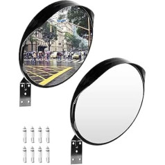 QWORK Set of 2 Convex Mirrors, Traffic Mirrors, Safety Mirrors for Driveways, Warehouses, Garages and Offices, Diameter 30 cm, 130° Curve, Bracket and Screws Included