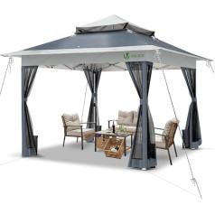 VOUNOT Pavillon Faltbar 3.6x3.6m, UV Schutz 50+ & Wasserdicht & Stabil, Pop Up Faltpavillon mit 4 Seitenteilen / Moskitonetz, Gartenzelt Partyzelt Gartenpavillon mit 4 Gewichte, Tasche, Grau