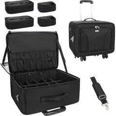 45cm Professional Makeup Trolley on Wheels - Extra Large Cosmetic Organizer Rolling Makeup Case for Artists/Salons, Barber Cart, Beauty Case with Adjustable Dividers