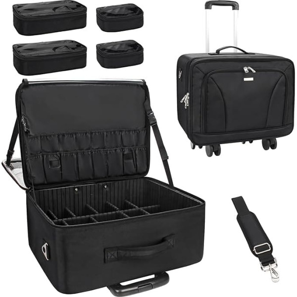 45cm Professional Makeup Trolley on Wheels - Extra Large Cosmetic Organizer Rolling Makeup Case for Artists/Salons, Barber Cart, Beauty Case with Adjustable Dividers