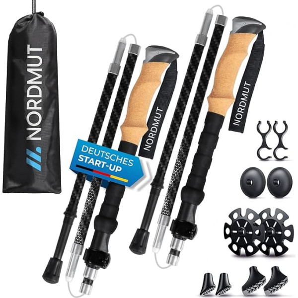 NORDMUT Foldable Hiking Poles, Ultralight Nordic Walking Poles for Men and Women, High-Quality Telescopic Hiking Poles, Carbon Trekking Poles with Rubber Buffer Set