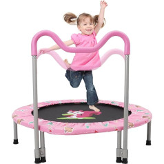 36 Inch Children's Trampoline with Adjustable Removable Handle and Safe Padding, up to 60 kg, Fitness Trampoline Foldable, Indoor/Outdoor for Children from 3-6 Years, Pink