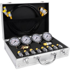 SINOCMP Hydraulic Tester Kit with 10/25/40/60 Mpa Gauges Hydraulic Pressure Test Kit with Silver Aluminum Alloy Housing Pressure Gauge Kit for Digger