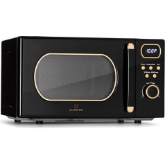 Klarstein Microwave with Grill, 800 Watt Microwave Small, 3-in-1 Stainless Steel Microwave Black, Small 20 Litre Microwave with Defrost and Pizza Function, Turntable, Space-saving, Easy to Use