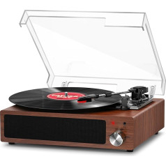 Vinyl Turntable with Built-in Stereo Speakers, 3 Speeds 33/45/78 RPM, Bluetooth Record Player, with RCA Output and AUX Input, Walnut