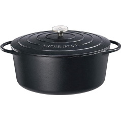 Küchenprofi Cast Iron Roasting Dish with Lid, Black, 40 cm, Casserole Dish, Dutch Oven, Bread Baking Pot, Enamelled, Suitable for All Types of Hobs and Induction, for Braising, Baking and Roasting