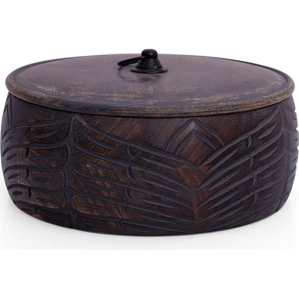 Handmade Mexican Tortilla Warmer Basket Wooden Indian Chapati Roti Bread Holder Box Pancake Keeper Serving Dish Hot Pot Casserole Lid Home Kitchen Dining Decor, Antique Brown 23x9