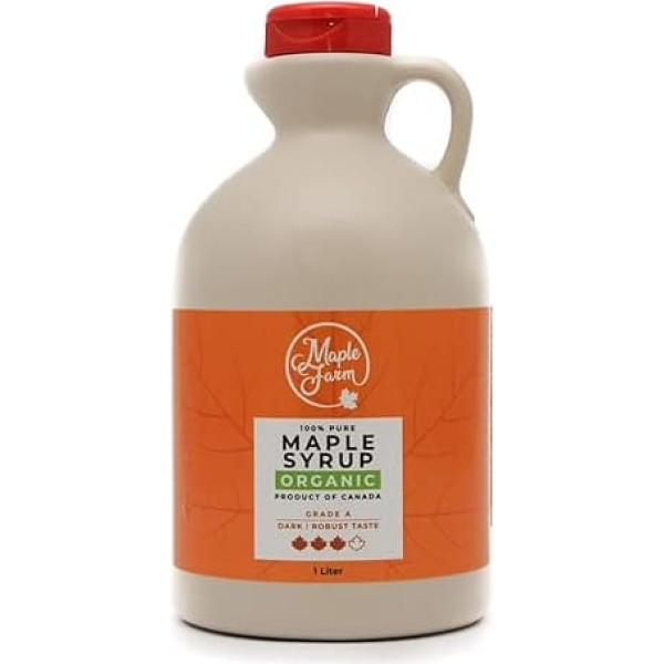 Organic Maple Syrup Grade A (Dark, Robust Button) - 1 Litre (1.320 kg) - Gluten Free - Vegan - Organic Maple Syrup - Organic Maple Syrup - Maple Syrup Canada - Pancake Syrup - Maple Syrup - Pure Maple