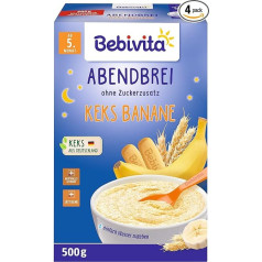 Bebivita Milk Porridge without Added Sugar Evening Porridge Biscuit Banana (4 x 500 g)