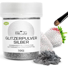 He-Ju Edible Glitter, Silver Powder Edible, Silver Glitter Grey/Anthracite 10 g, Vegan, Gluten Free, Without E171 - Perfect for Cocktails, Pastries and Decorations, Glitter Spray