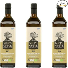 Terra Creta Organic Olive Oil 3 x 1.0 L Extra Virgin Organic Olive Oil from Kolymvari (Crete) + 20 ml Jassas Olive Oil