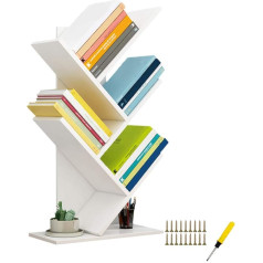 Qumeney Tree Bookcase, Wood Book Tower Bookcase with 5 Shelves - Premium Books/CDs/Albums/File Holder, Display Shelf Organiser Shelves for Home, Office (White)
