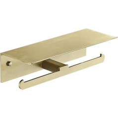 Shuguang Toilet Paper Holder with Shelf Modern Toilet Paper Holder Wall Mounted Toilet Paper Holder with Phone Stand Bathroom Accessories Aluminium Toilet Paper Holder for Bathroom Toilet Kitchen, Gold, Double