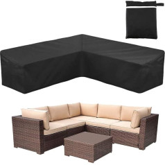 ‎Coosoo COOSOO Garden Furniture Corner Sofa Cover Waterproof Durable 210D Oxford V/L Shaped Sectional Couch Rattan Corner Sofa Table Chair Protector Cover with Storage Bag (V-shape:270cm)