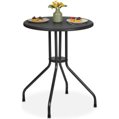 Relaxdays Garden Table, H x D: 73 x 60 cm, Rattan Look, Plastic & Steel, Outdoor Dining Table, Round Balcony Table, Black