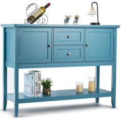 Warous Hysache Buffet Sideboard, Wood Buffet Cabinet with 2 Drawers and 2 Storage Cabinets, Sideboard with Bottom Shelf, Ideal for Kitchen Living Room (Blue)