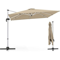 RELAX4LIFE 300 x 300 cm Square Garden Umbrella, Rotating Parasol with Stand & Base, Patio Umbrella Made of Iron & Aluminium, Market Umbrella for Garden Balcony