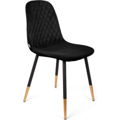 ‎Homla HOMLA Noir Velour Chair, Living Room Chair, Dining Room Chair, Upholstered Chair, Armchair with Backrest, Kitchen Chair with Fashionable Design, Black and Gold Legs, Black, 44 x 52 x 85 cm