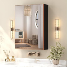 Aovquof Bathroom Mirror Cabinet with Mirror and Storage Space, Waterproof Aluminium Bathroom Mirror with Cabinet, Wall Cabinet, Modern, Rose Gold (40 x 55 cm)