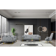 Bienne Furniture Harmonie Couch Set 3-Seater + 2-Seater + Armchair (Gold Colours, Grey)