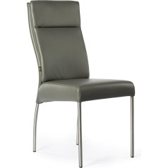 SIX Genuine Leather Dining Room Chair Office Chair Kitchen Chair with Solid Stainless Steel Feet Double Ergonomic Back Seat Comfort Elegant 1.3 mm Thick Leather Gatto Grey