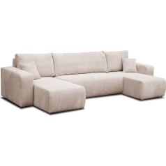 Venasi Möbel VENASI MÖBEL Luna Corner Sofa with Sleep Function and Bed Box, U-Shape Sofa, Corner Sofa, Sofa Bed (Beige)